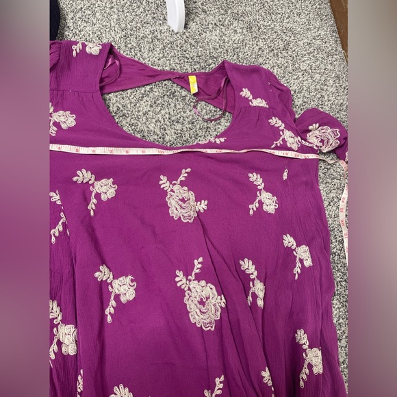 Free People Austin Emma Floral Embroidered Mini Swing Dress Boho Hippie Sz L - Picture 12 of 13